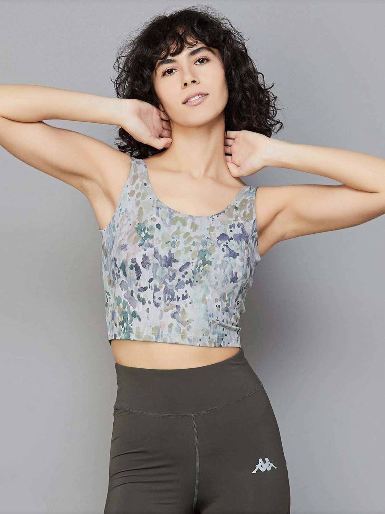 KAPPA Grey & Green Cotton Printed Top