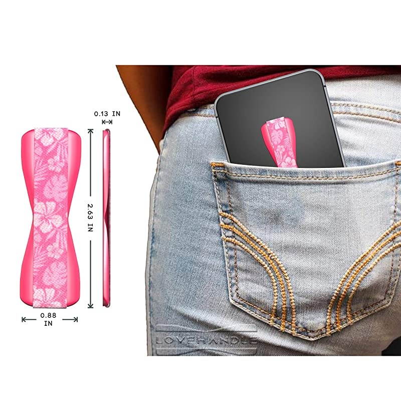 Universal Grip for Most Smartphones Mini Tablets and Cases Pink Aloha Design Colored Elastic Strap with Pink Base LH01Aloha