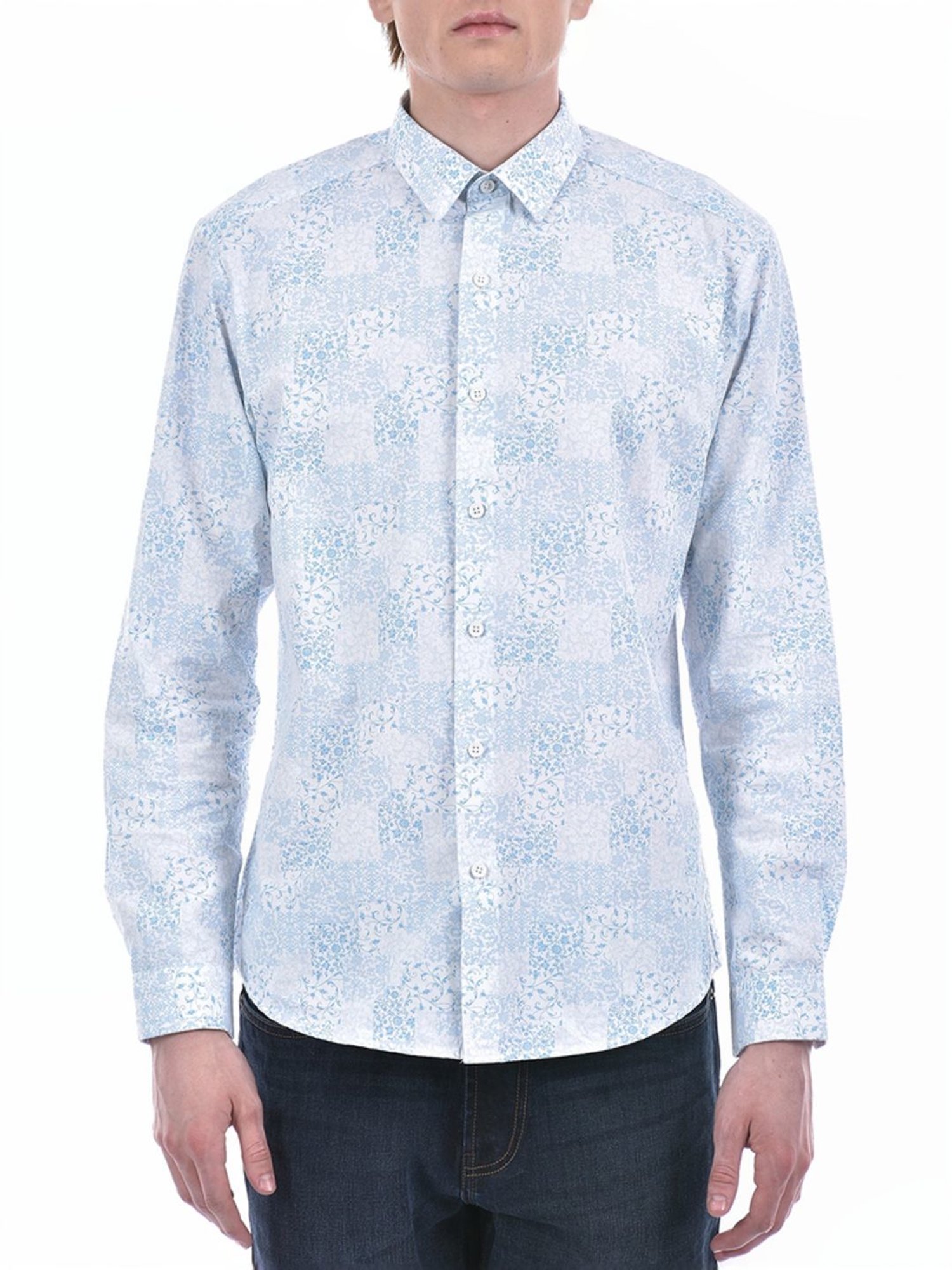 Numero Uno Blue Slim Fit Floral Print Shirt