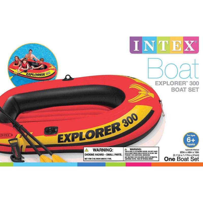 Intex Excursion 5 Person Inflatable Raft, 2 Oars and 2 Red Life Jackets, L/XL