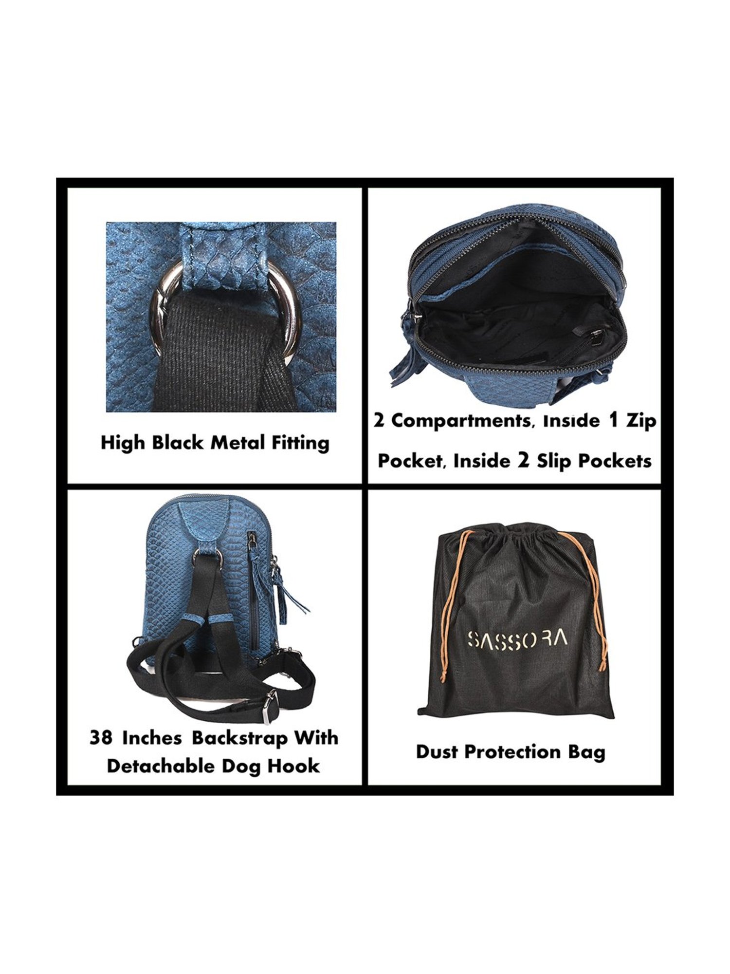 SASSORA Navy ROSA Animal Effect Small Leather Backpack