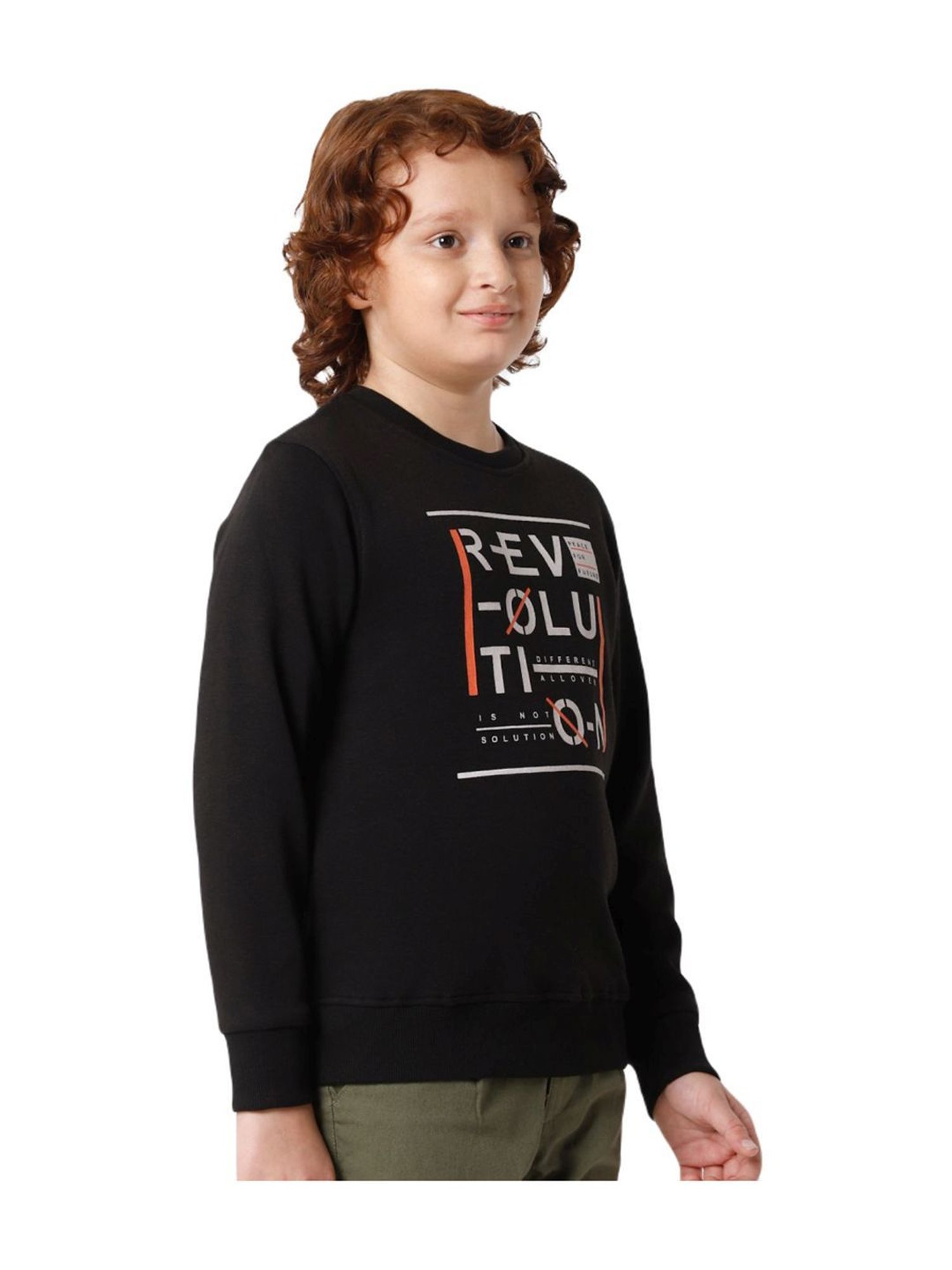 Proteens Kids Black & White Printed Full Sleeves Sweatshirt