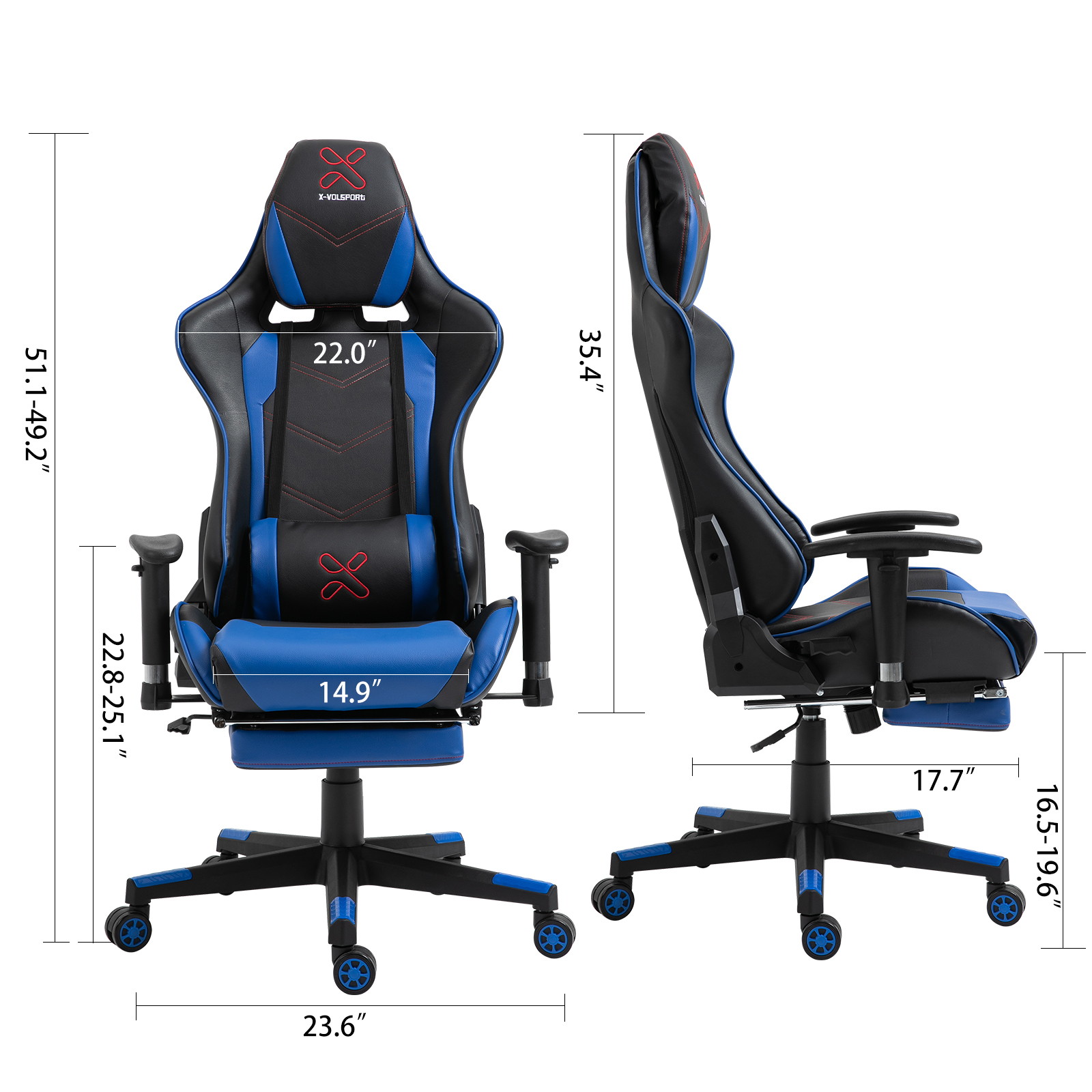 X-VOLSPORT Gaming Chair Office High Back Chair with Footrest, Racing Style PU Leather Ergonomic Computer Video Game Chair with Headrest and Lumbar Massage