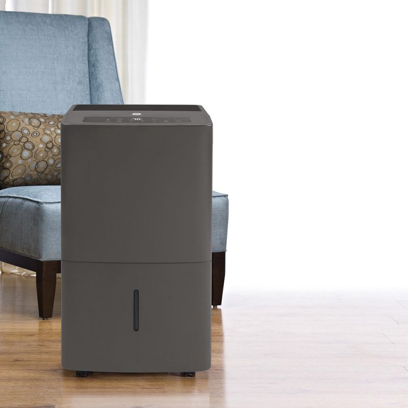 GE High-Tech 70 pt High-Quality Home Dehumidifier with Built-In Pump and LED Digital Display Control, Gray (Certified Refurbished)