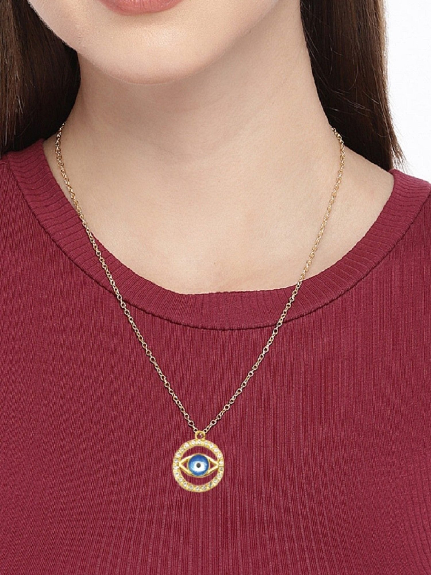 Oomph Gold Tone Evil Eye Goodluck Pendant Necklace