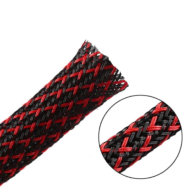 25ft 14 inch PET Expandable Braided Sleeving BlackRed  Braided Cable Sleeve