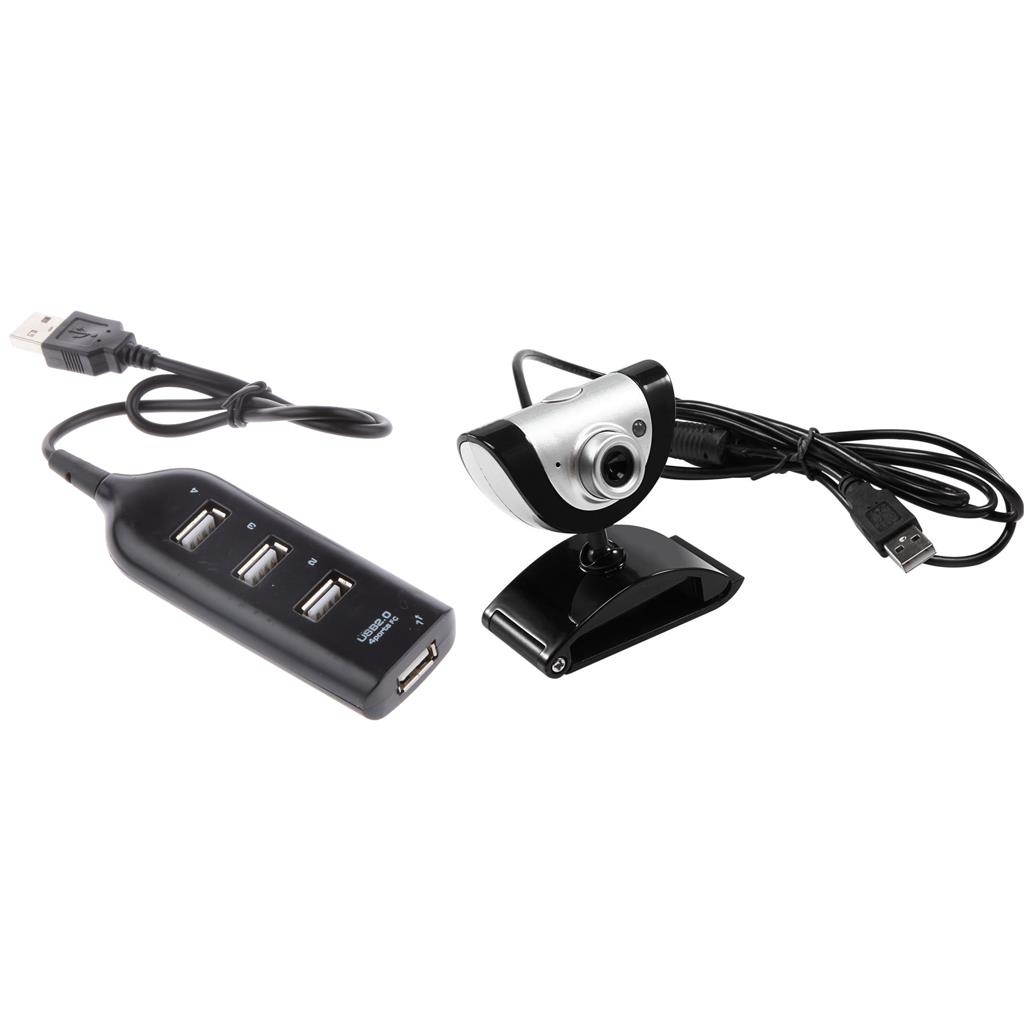 PC Video Record HD Night Vision Webcam Web Camera with Mic + USB HUB for PC