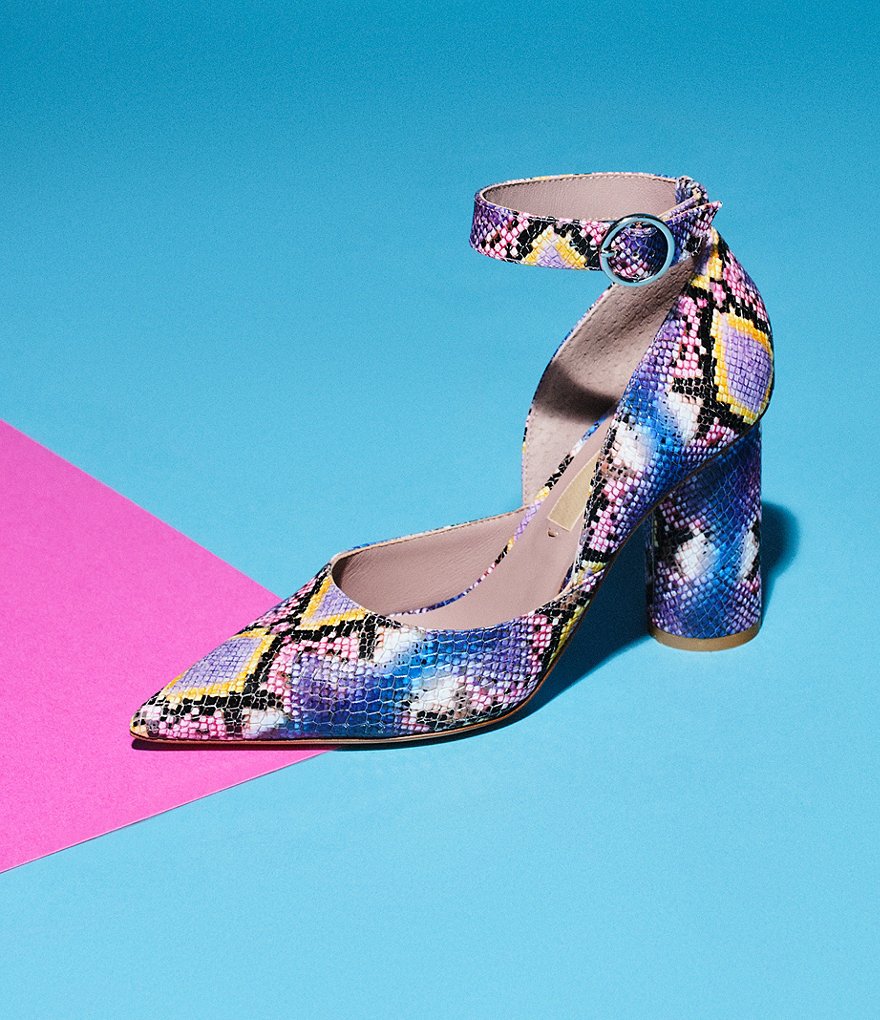 Deltan Jami Snake Print Ankle Strap Pumps