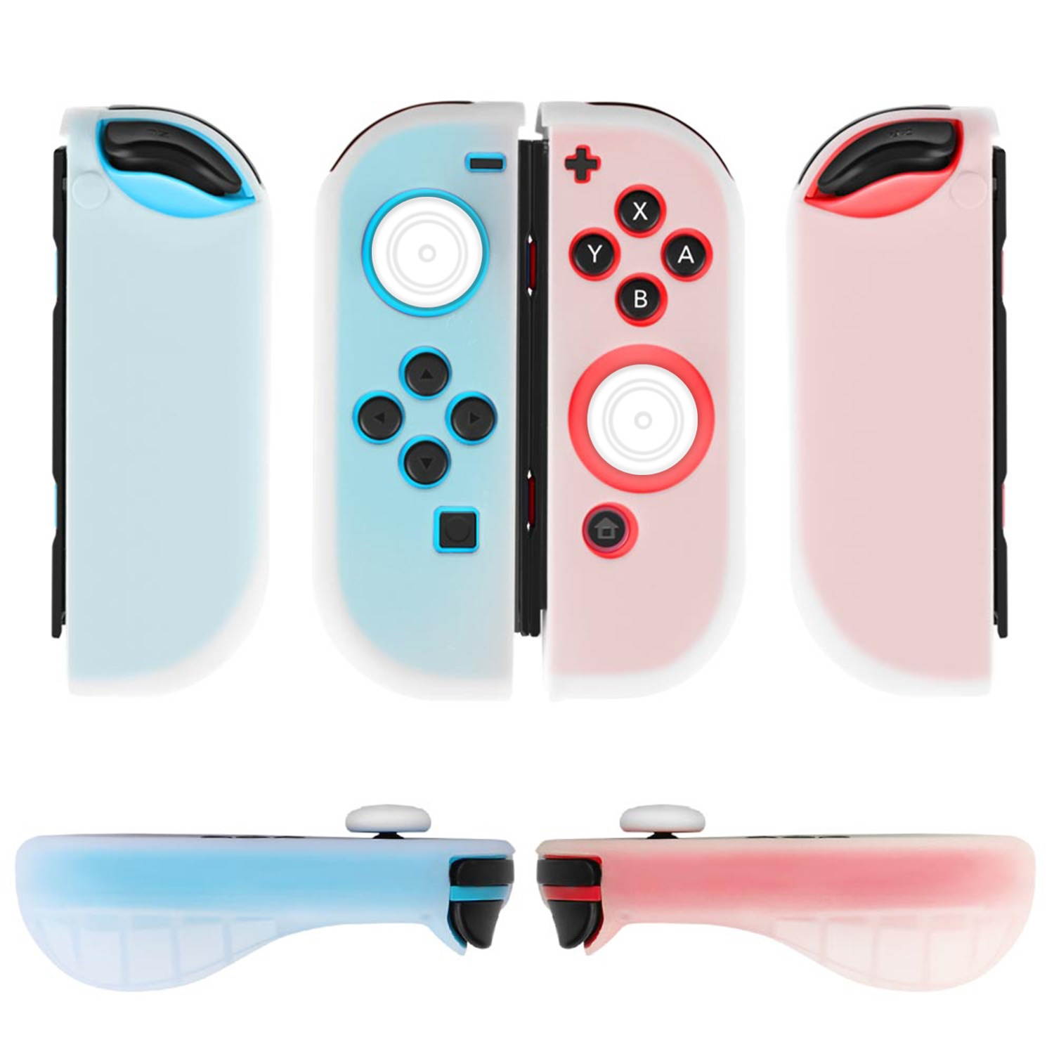 Nintendo Switch Joy-Con Grip Gel Guards with Thumb Grips Caps - Protective Case Covers Anti-Slip Ergonomic Lightweight Design Joy Con Comfort Grip Controller Skin Accessories (1 Pair Neon White)