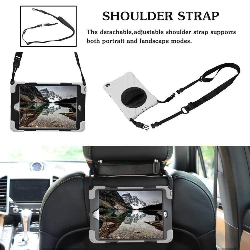 ZenRich New iPad 9.7 2017 2018 Case,360 Degree Rotatable with Kickstand,Hand Strap and Shoulder Strap case, 3 Layer Hybrid Heavy Duty Shockproof case for iPad 9.7 5th/6th Generation (Black)