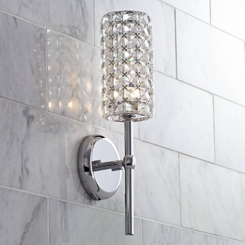 Vienna Full Spectrum Modern Wall Light Sconce Chrome Hardwired 16" High Fixture Clear Crystal Cylinder Bedroom Bathroom Hallway