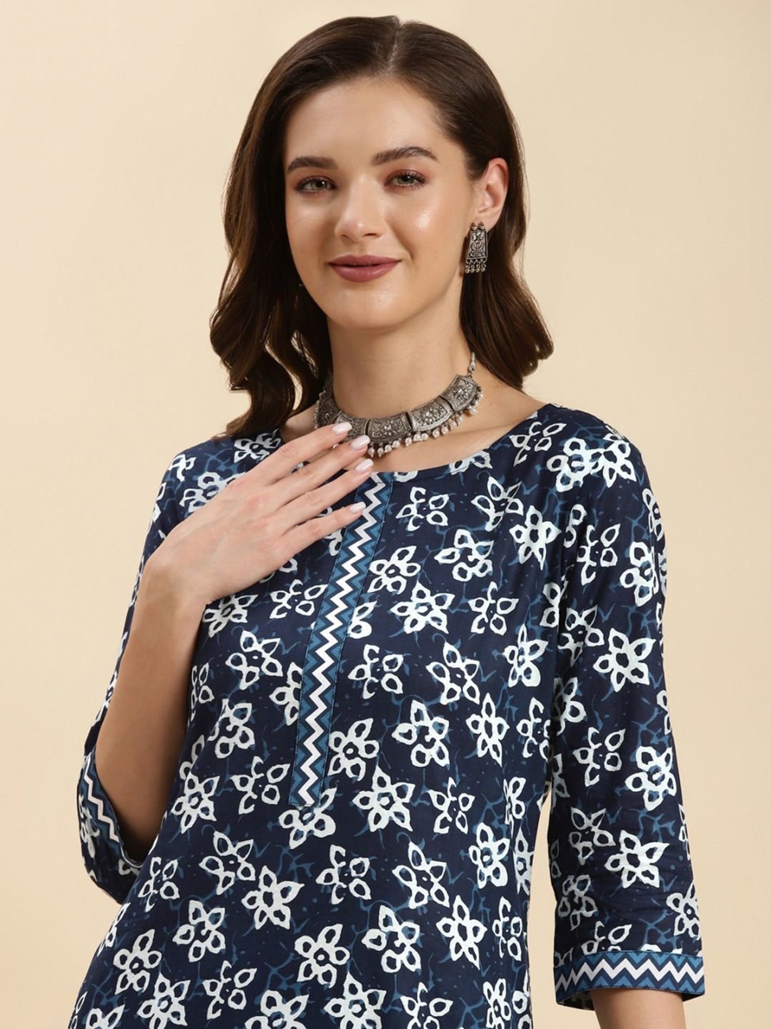 Rangita Navy Cotton Printed Kurta Pant Set