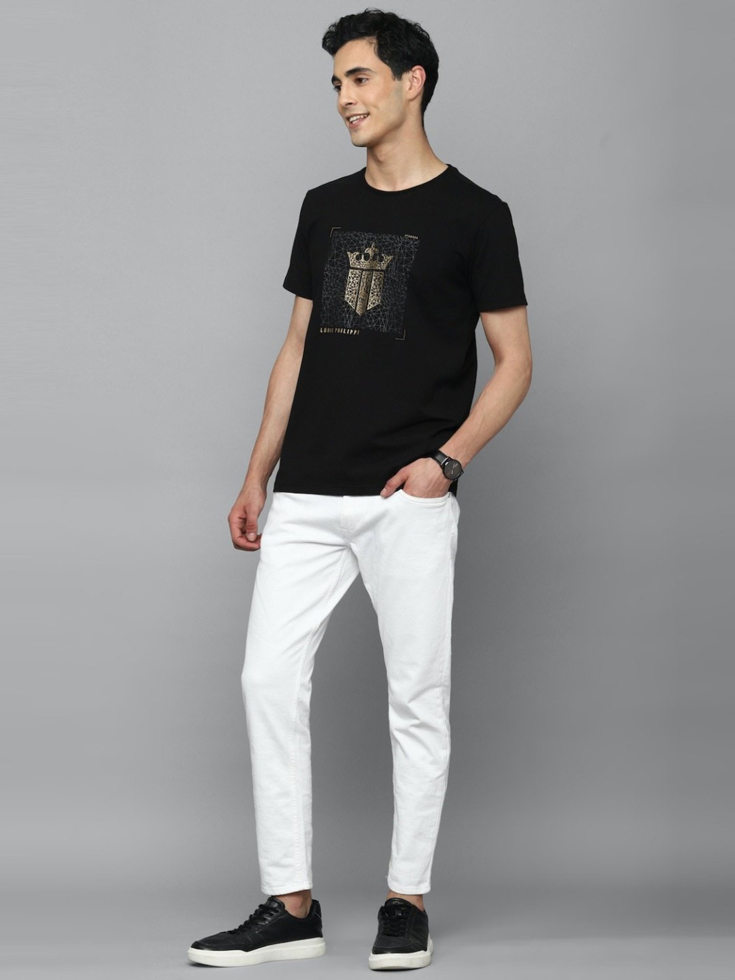 Louis Philippe Sport Black Cotton Slim Fit Printed T-Shirt