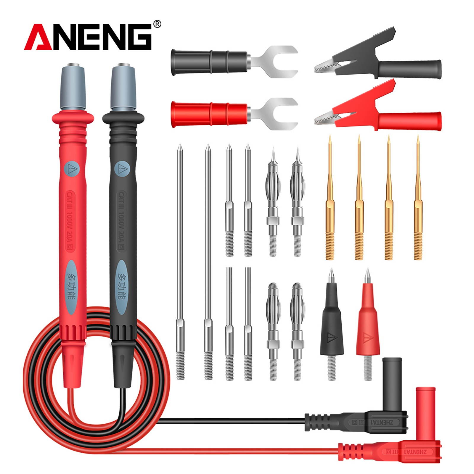 ANENG 22-in-1 Multimeter Test Lead Set 1000V Professional Silicone Insulated Test Probes with Alligator Clips Banana Plugs Tips Needle Point Extended Test Leads