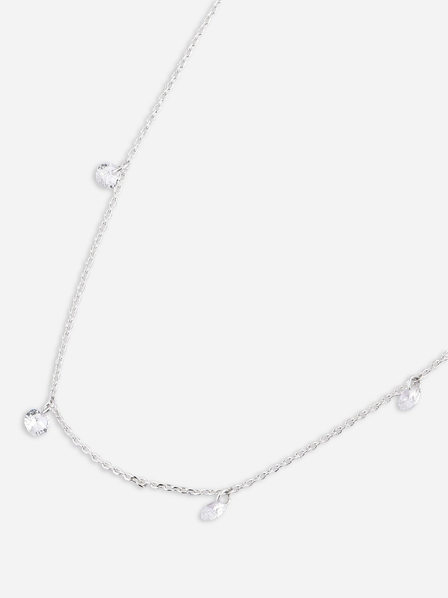 ToniQ Slightly Silver Plated Cz Stone Studded Casual Wear Alloy Choker Necklace For Women