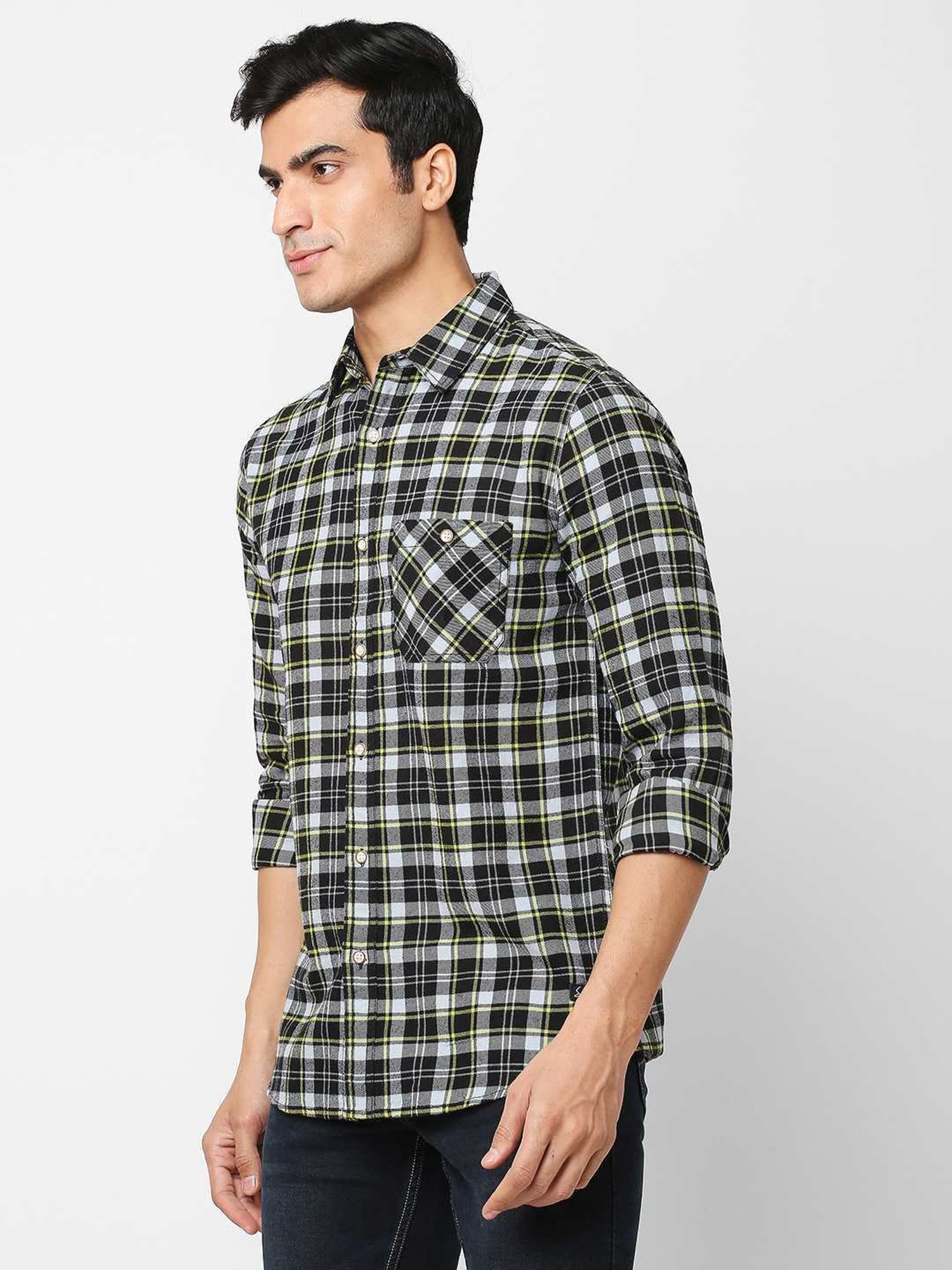SOLEMIO Multi Cotton Slim Fit Checks Shirt