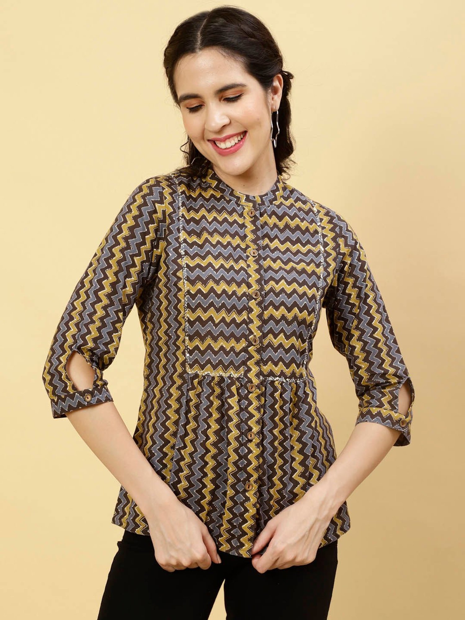 Jaipur Kurti Grey Printed Top