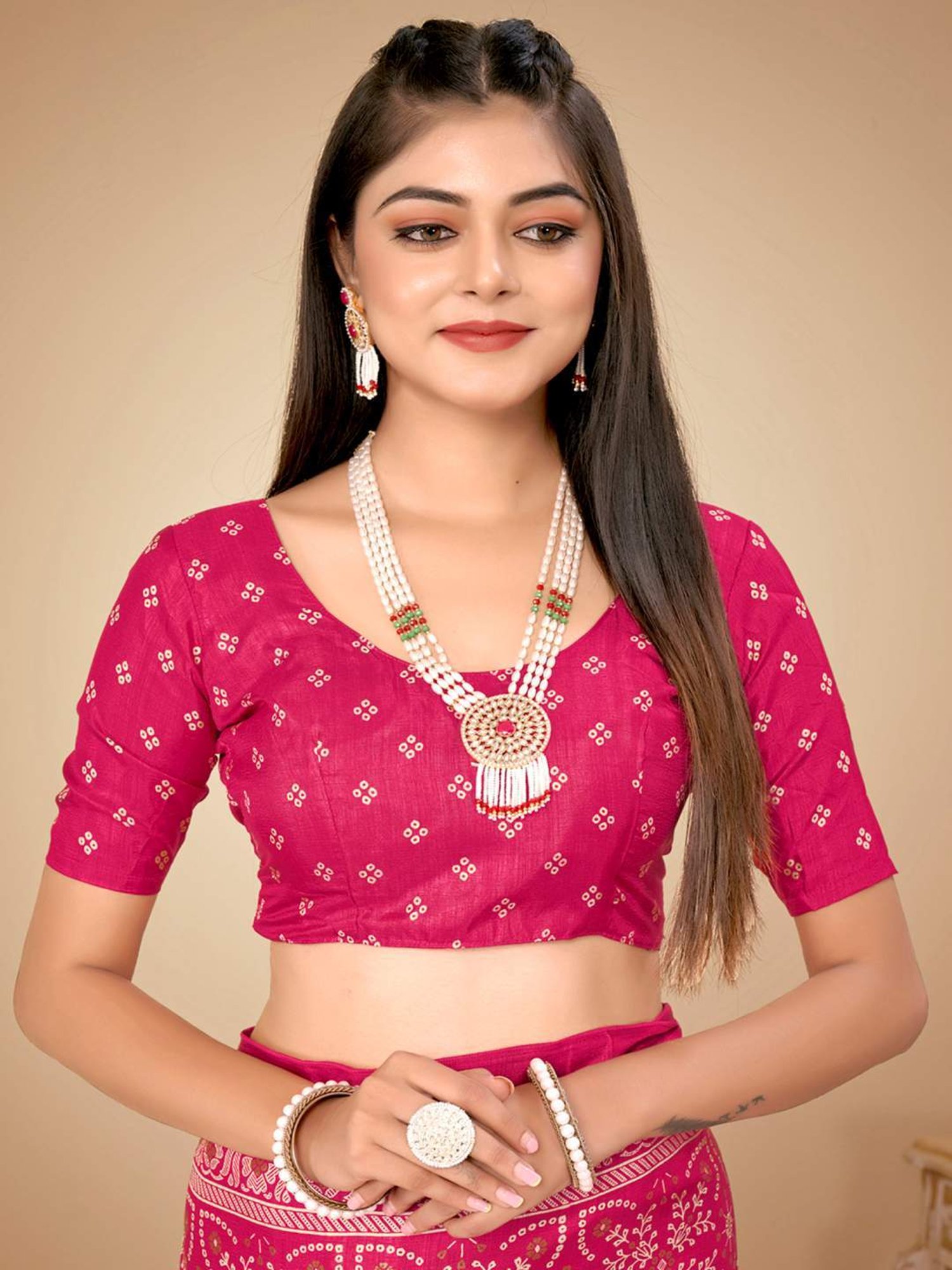 Saree Mall Pink Silk Printed Saree With Unstitched Blouse