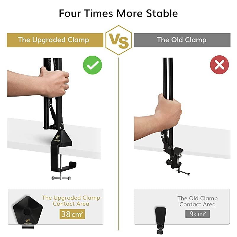 Microphone Arm Stand,  Adjustable Suspension Boom Scissor Mic Stand with Pop Filter, 3/8" to 5/8" Adapter, Mic Clip, Upgraded Heavy Duty Clamp for Blue Yeti Nano Snowball Ice and Other Mics(T20)