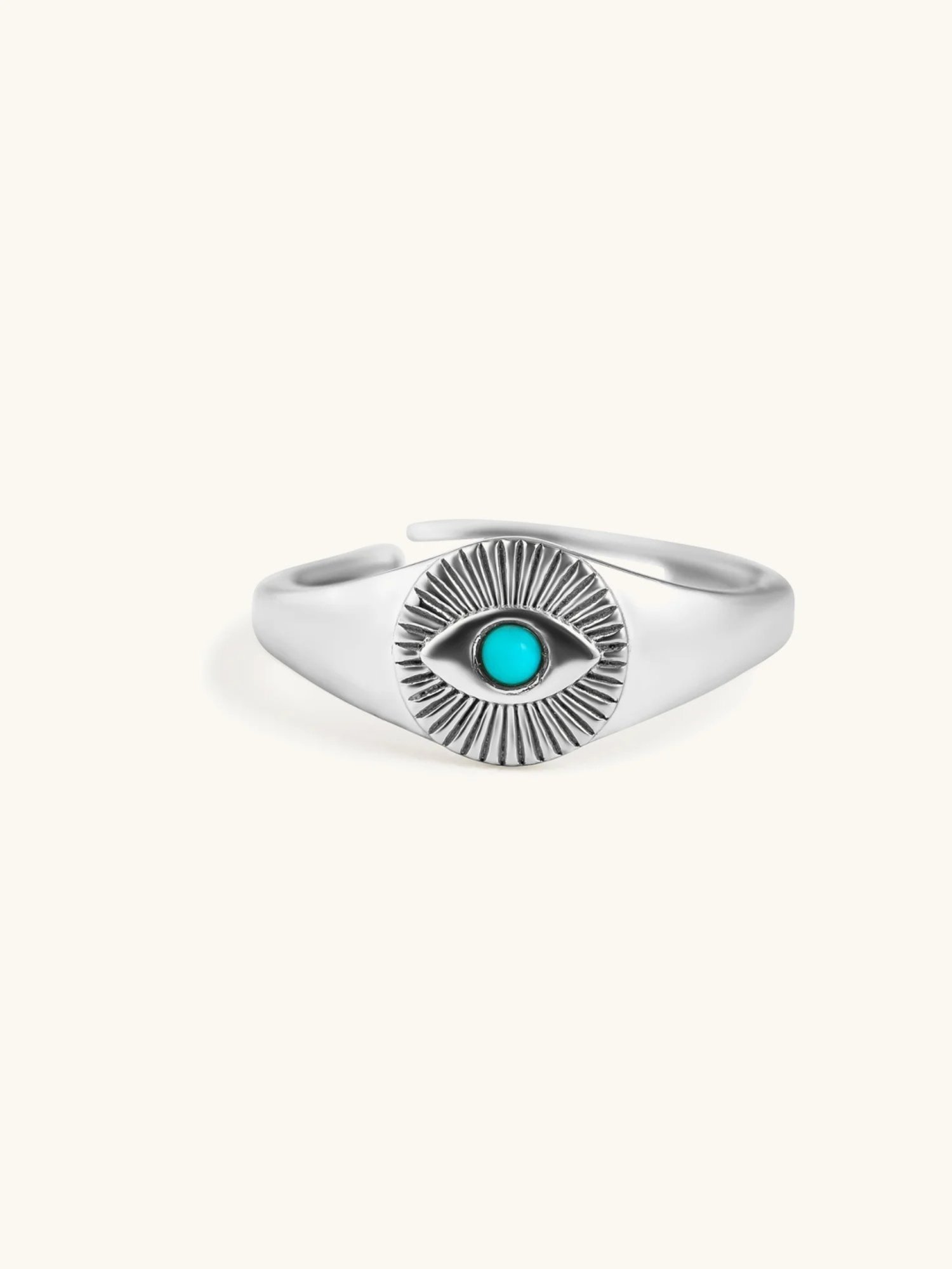 Mabel 92.5 Sterling Silver Rhodium-Plated Evil Eye Signet Adjustable Ring