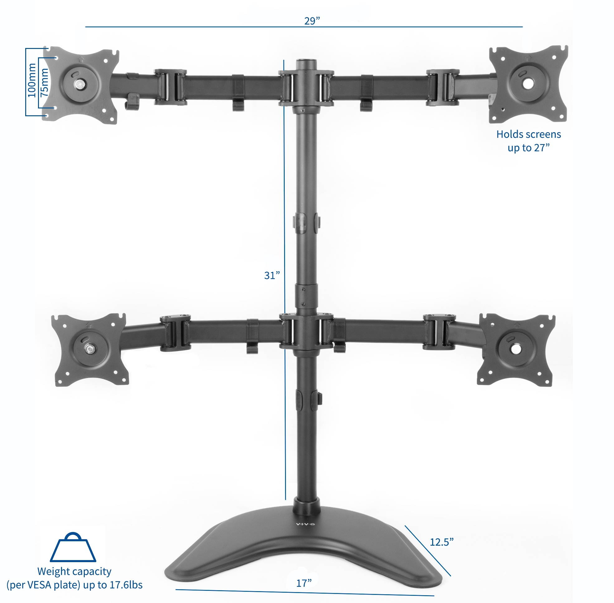 VIVO Quad Monitor Mount Stand Fully Adjustable Desk FreeStanding for 4 LCD Screens up to 27" (STAND-V004P)