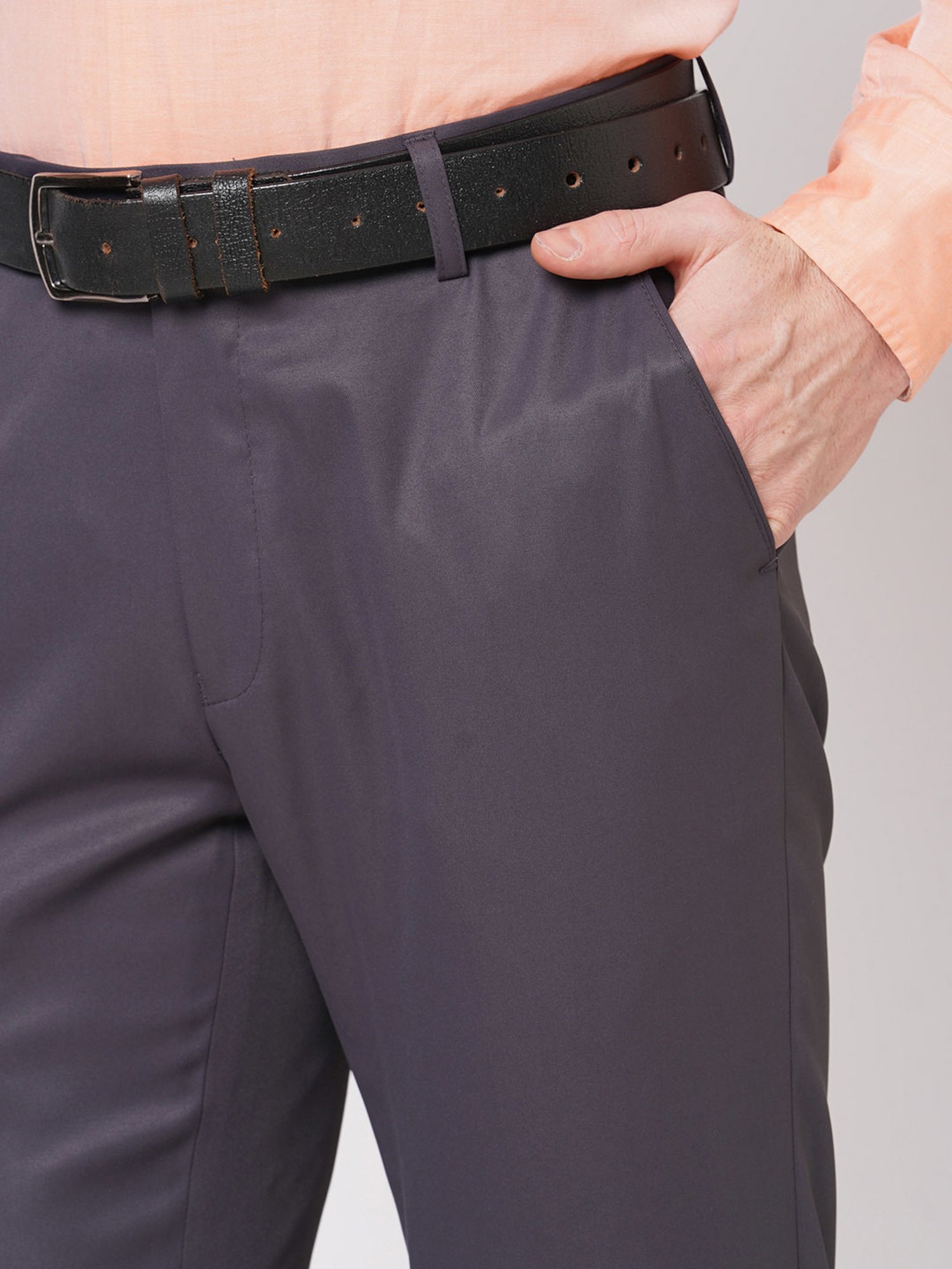 SOLEMIO Purple Slim Fit Flat Front Trousers
