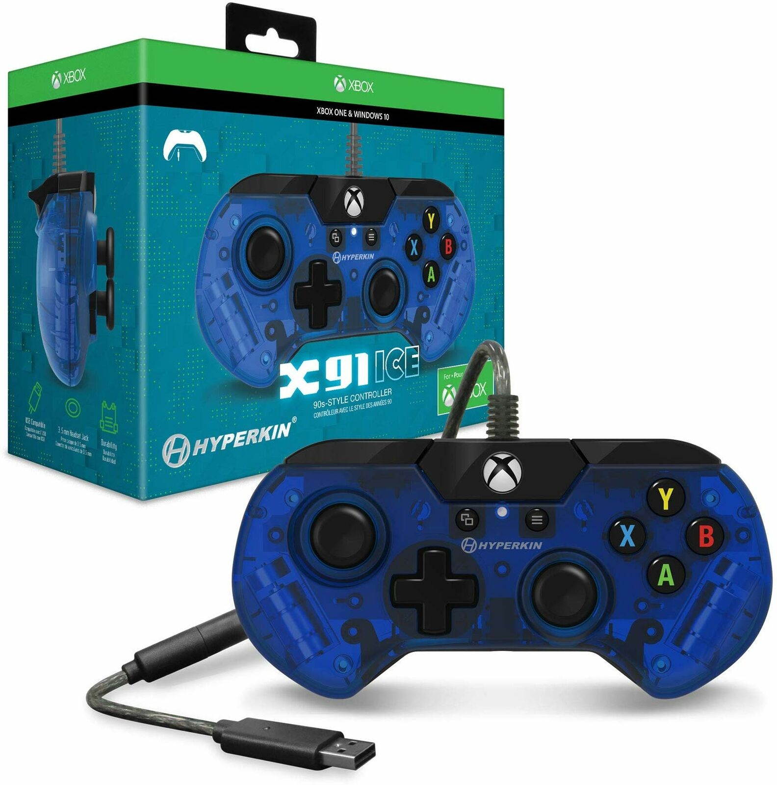 Hyperkin X91 Ice Wired Controller for Xbox One/ Windows 10 PC (Pacific Blue) - Officially Licensed By Xbox