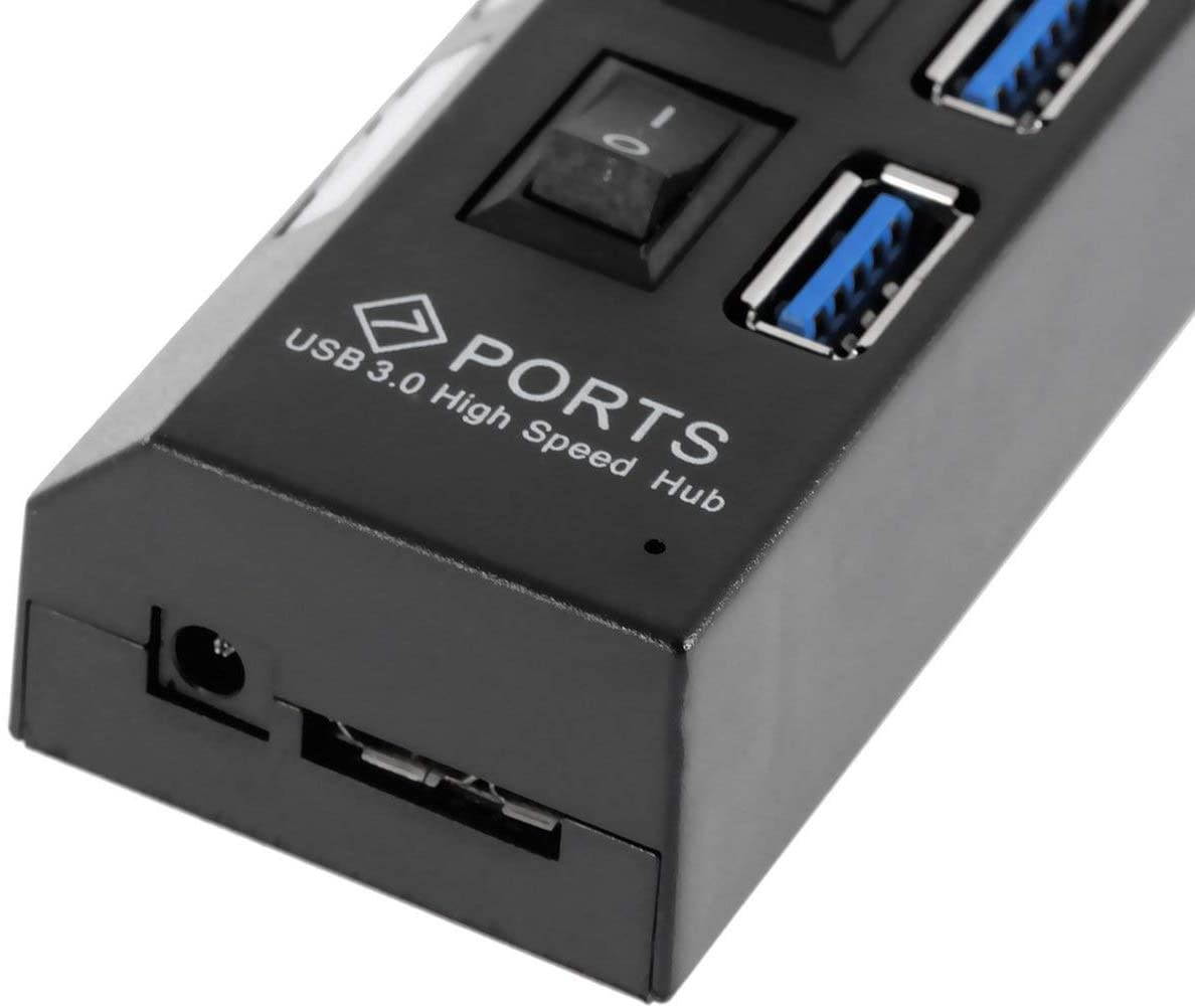 7 Ports Expander USB 3.0 HUB & On/Off Switch Multi USB Splitter with Power Adapter for PC Laptop