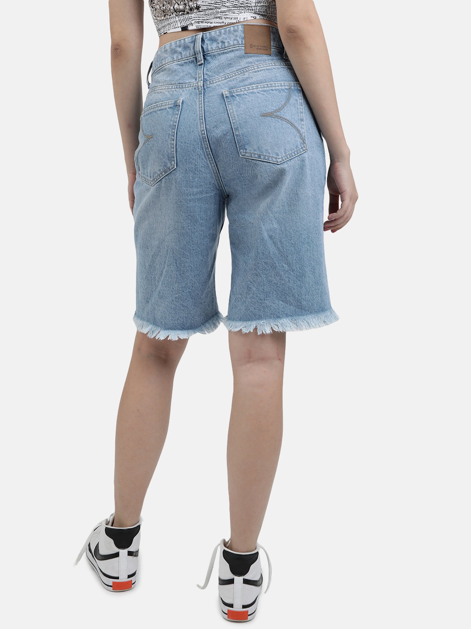 Bene Kleed Blue Slim Fit High Rise Shorts