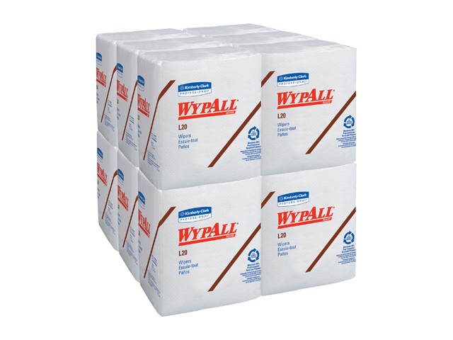 WypAll L20 Limited Use Towels (47022), Quarterfold Format, White, 4-Ply, 12 Packs / Case, 68 Sheets / Pack