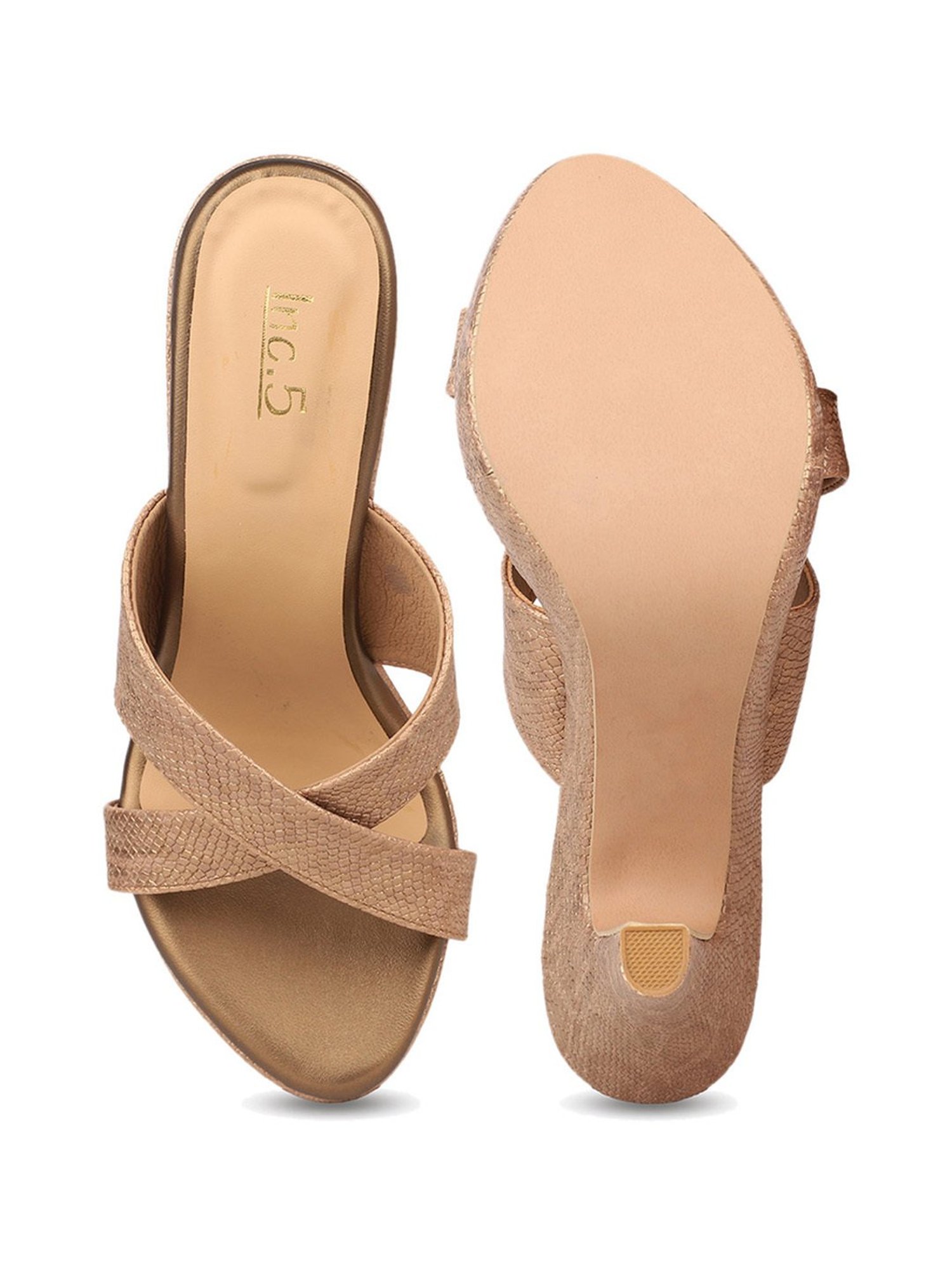 Inc.5 Women's Antique Gold Cross Strap Stilettos