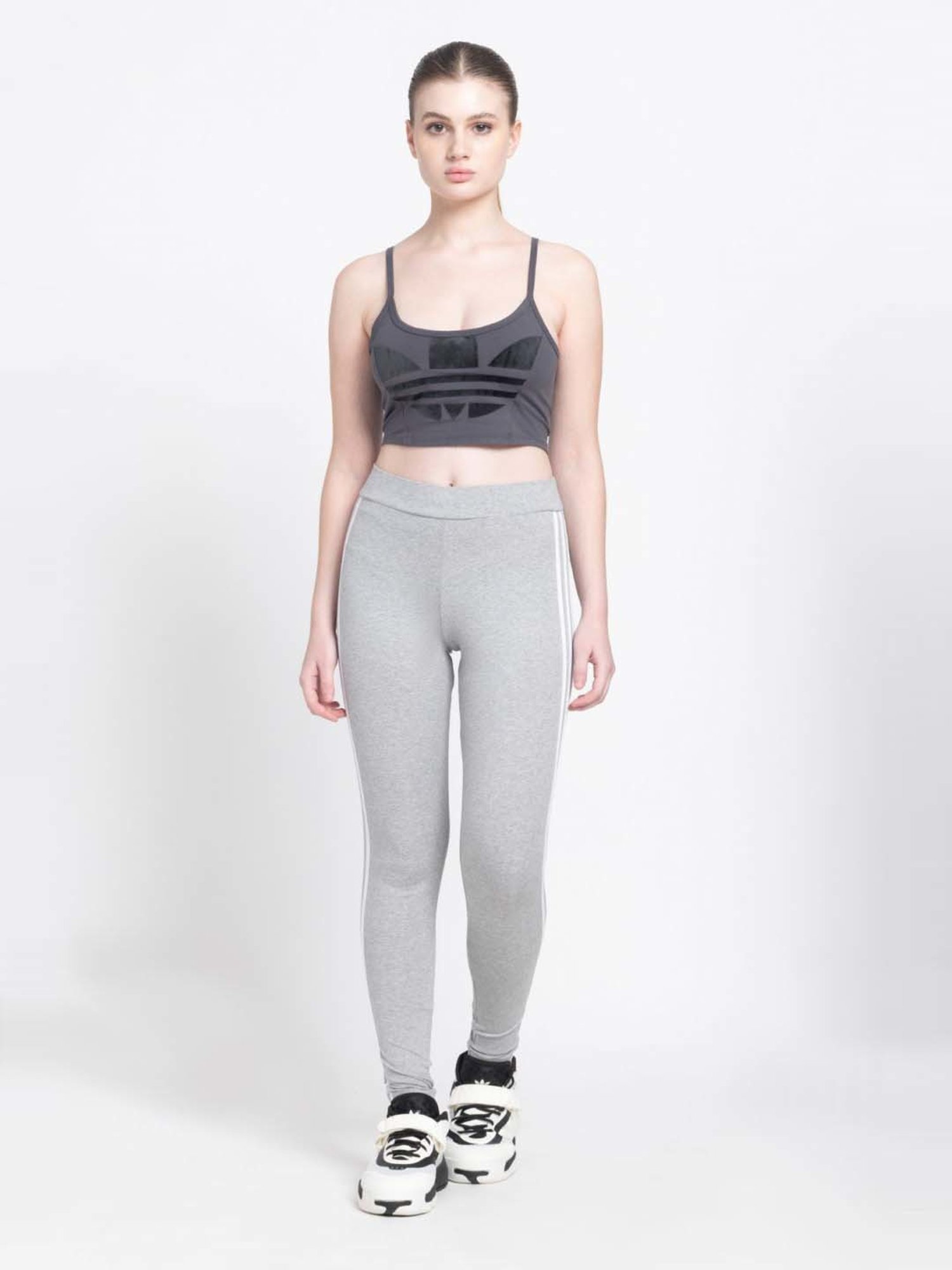Adidas Originals Grey Cotton Striped Tights