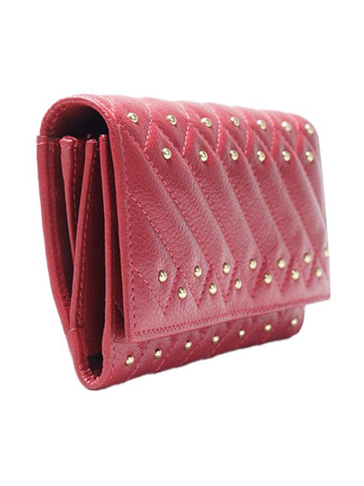 RI2K London Red Leather Quilted Tri-Fold Wallet