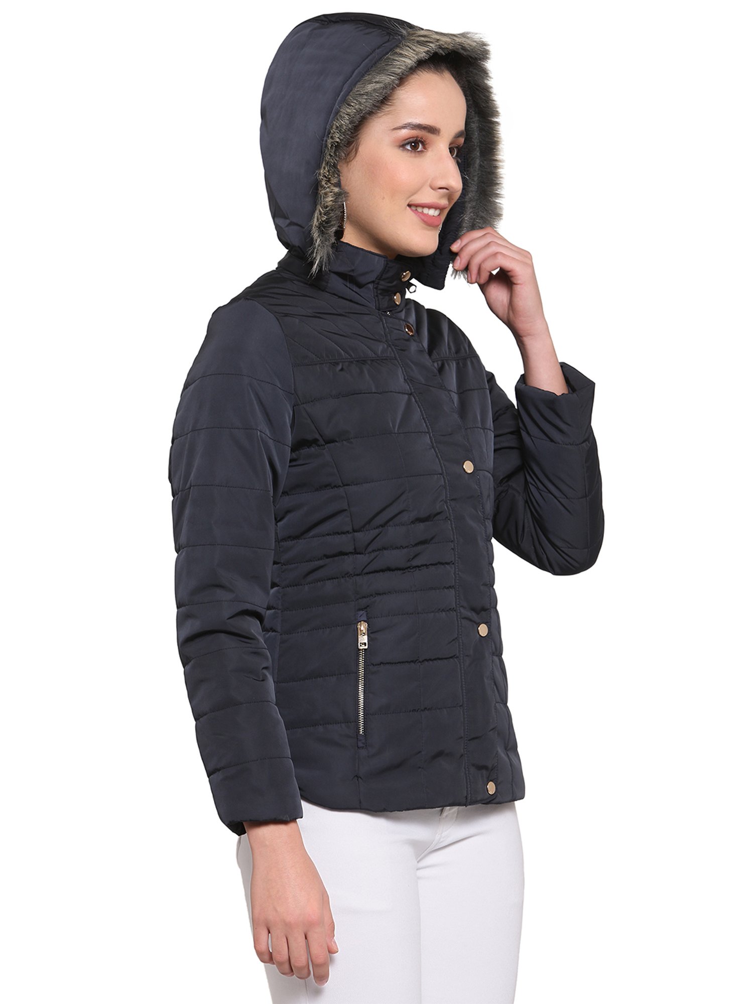 Juelle Navy Full Sleeves Hooded Jacket