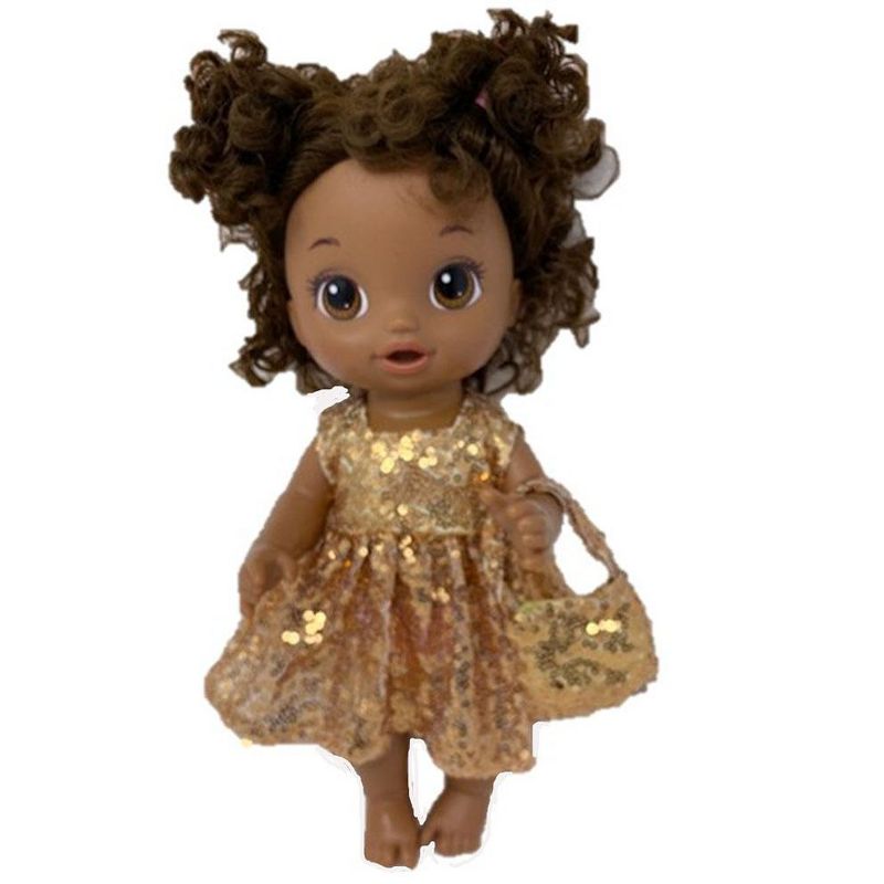 Doll Clothes Superstore Gold Sparkle Dress With Purse Fits Some Baby Alive And Little Baby Dolls