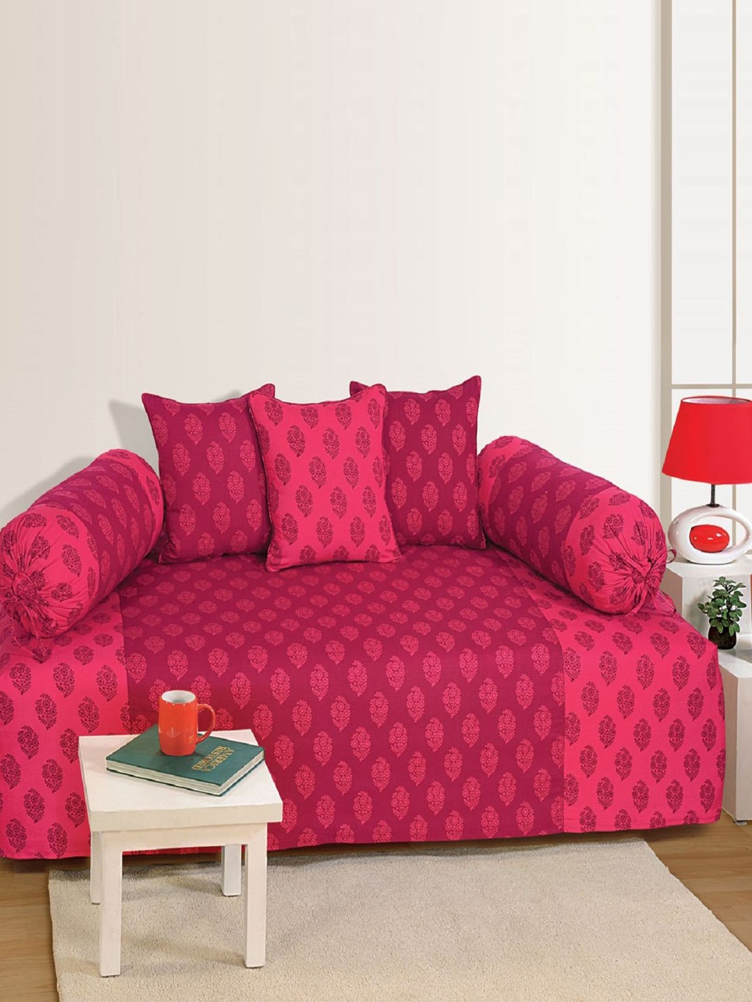 Living Roots Printed Grey 300 TC Cotton Single Diwan - Set of 8