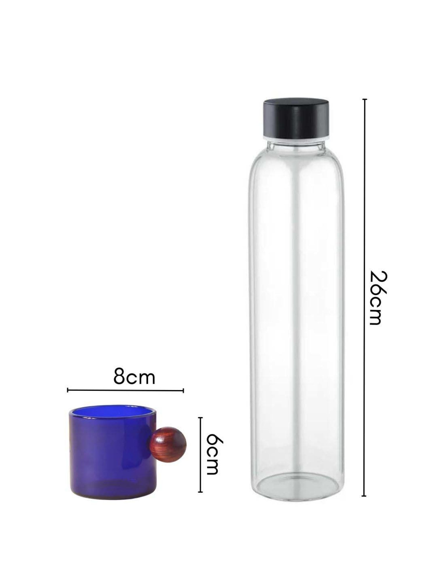 Nestasia Premium Translucent Blue Glass Mug with Knob-Shaped Wooden Handle, 100ml
