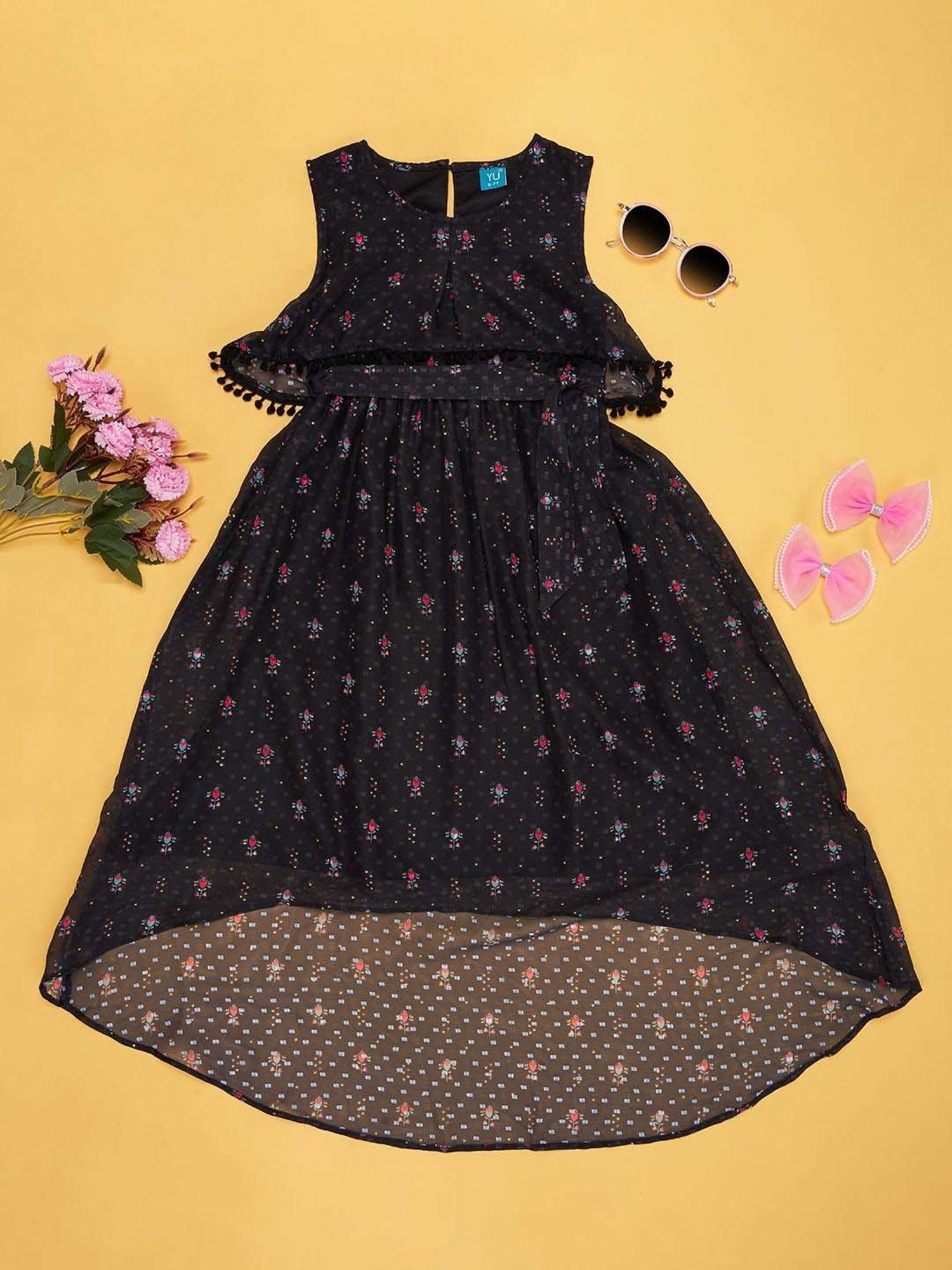 YU by Pantaloons Kids Black Floral Print Dress
