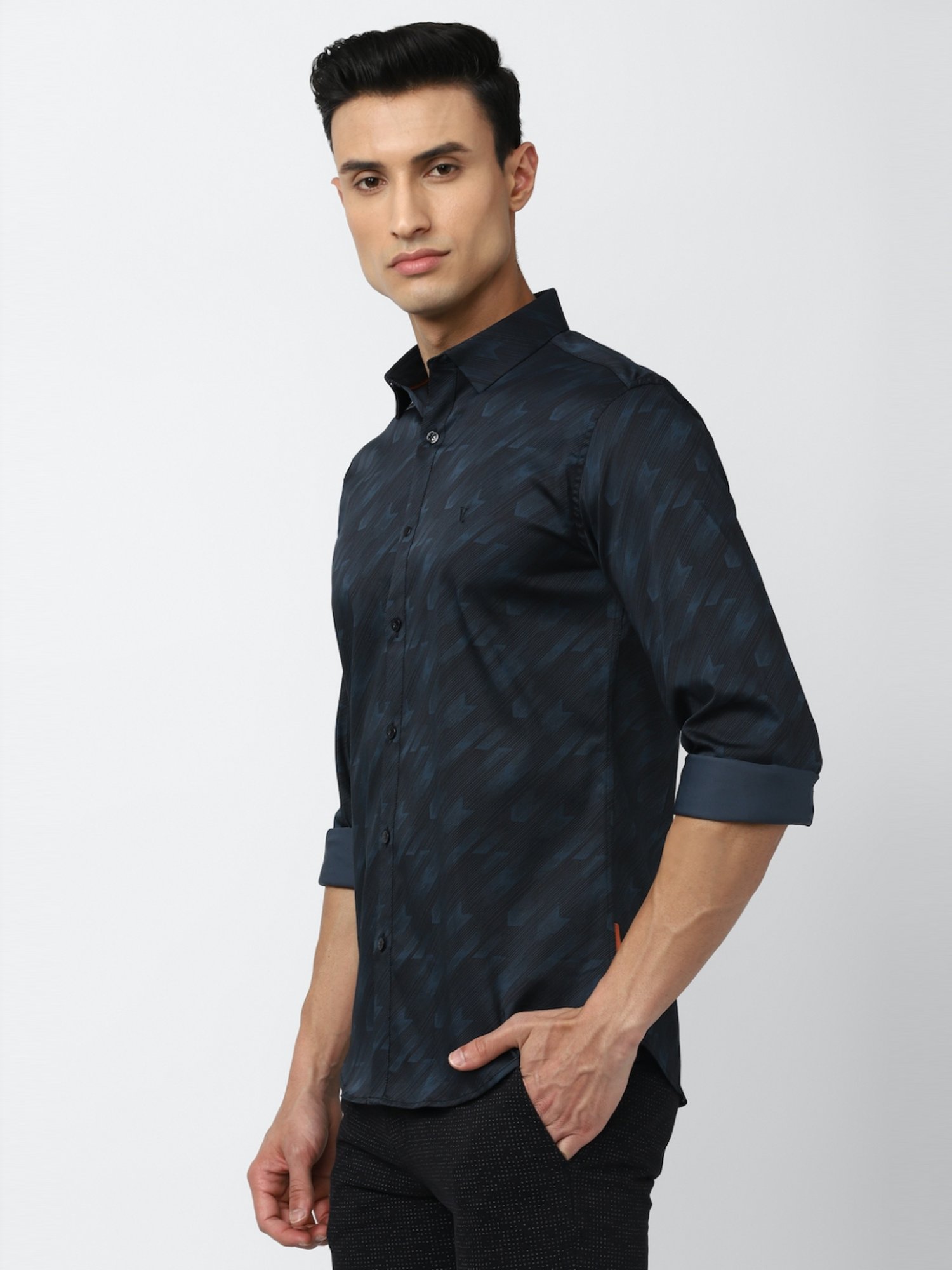 V Dot Grey Slim Fit Printed Shirt
