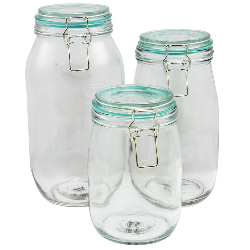Gibson Home 3pc Glass Hollydale Preserving and Storage Jar Set