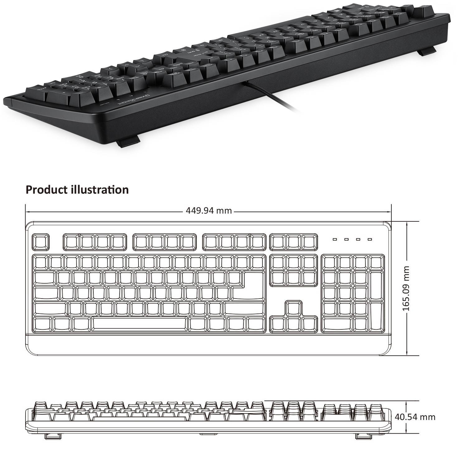 Perixx PERIBOARD-517 Wired Water Proof Keyboard, IP 65 Dust and Water Proof, Black, 24 Anti-Gosting Keys, US English Standard Layout