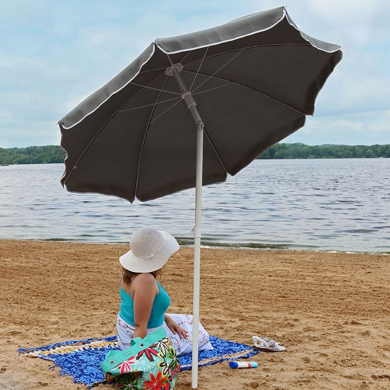 Sunnydaze Outdoor Travel Portable Beach Umbrella with Tilt Function and Push Open/Close Button - 5' - Gray