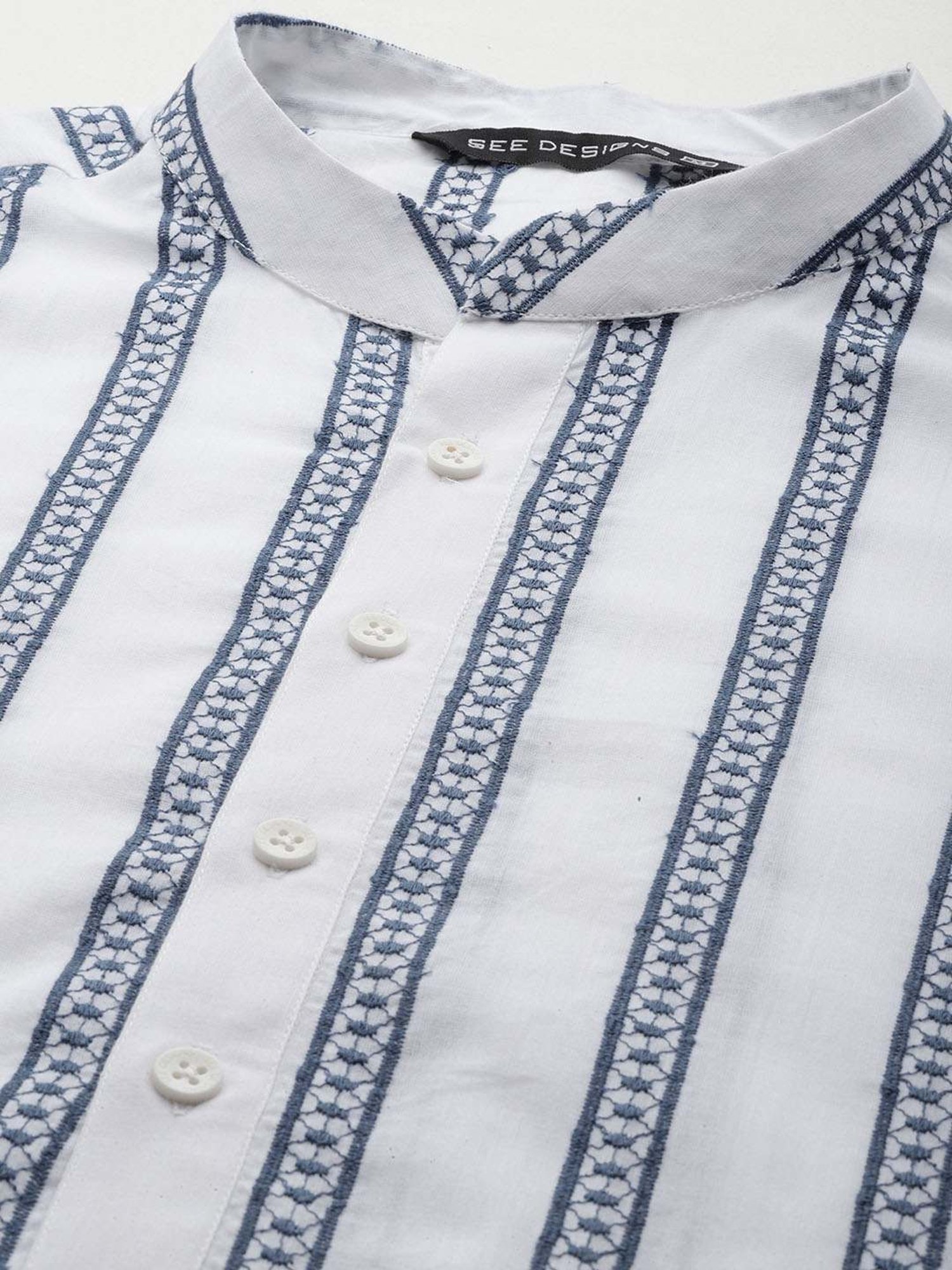 See Designs White Cotton Regular Fit Embroidered Kurta Bottom Set