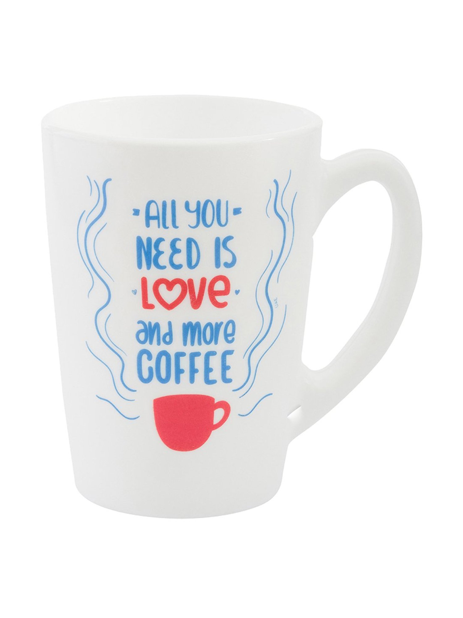 Luminarc Printed White Opalware Large Coffee Mug - Set of 6 (320ml)