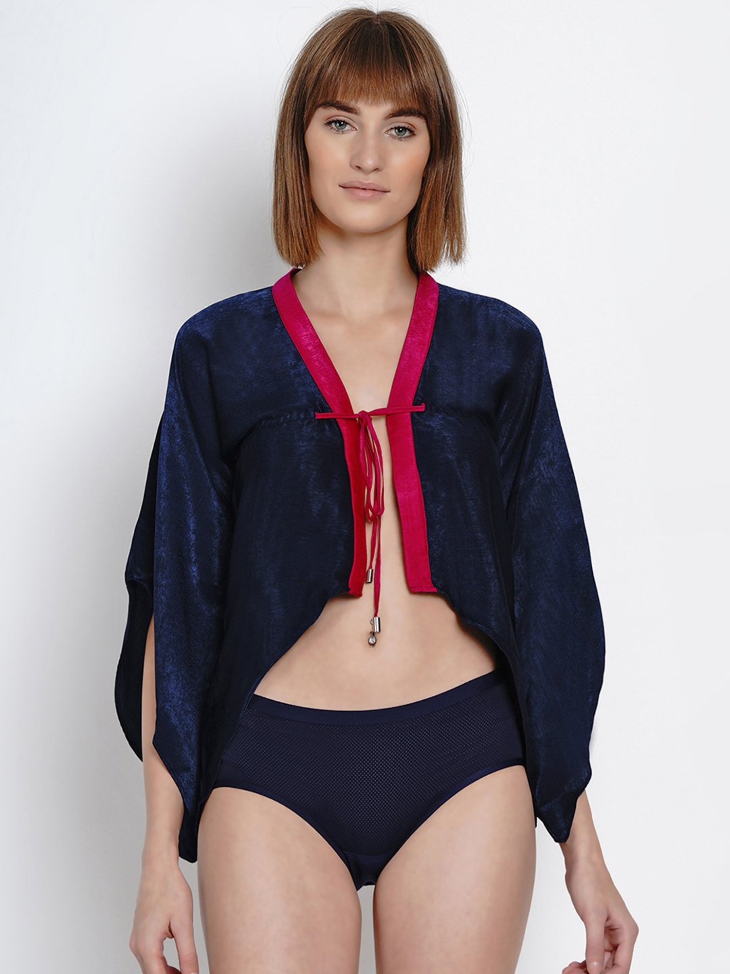 Erotissch Navy Solid V Neck Robe