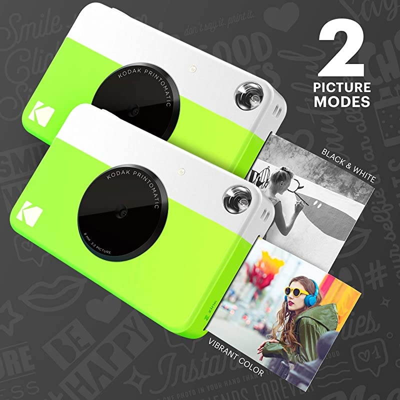 KODAK Printomatic Digital Instant Print Camera - Full Color Prints On  2x3" Sticky-Backed Photo Paper (Green) Print Memories Instantly