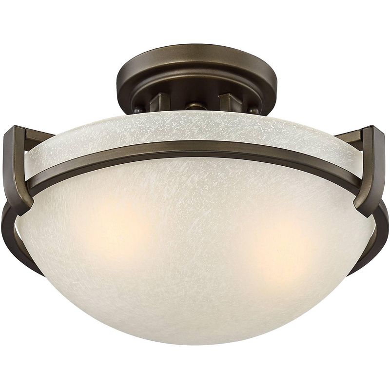 Regency Hill Ceiling Light Semi Flush Mount Fixture Bronze 13" Wide Champagne Glass Bowl for Bedroom Kitchen Living Room Hallway