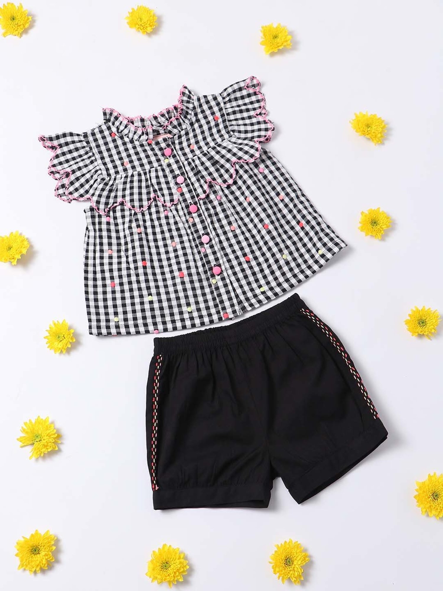 Nauti Nati Kids White & Black Checks Top with Shorts