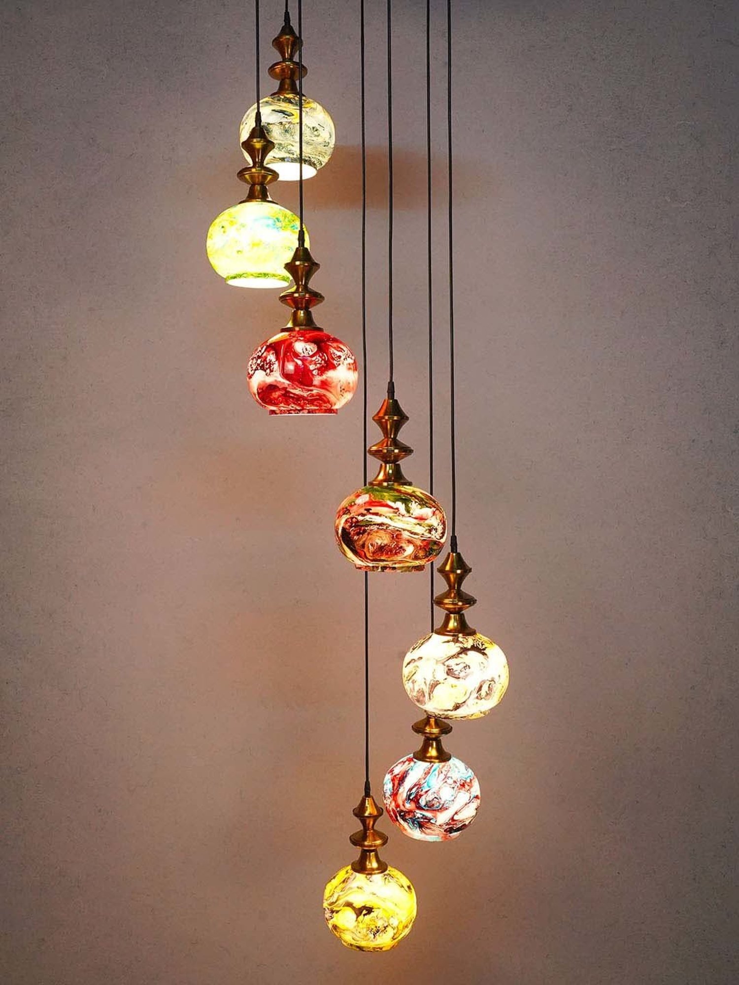 FOS LIGHTING Contemporary Cluster Multicolor Steel 7-In-1 Glass Globe Hanging Light