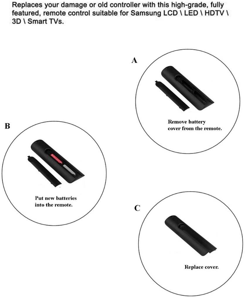 Universal Remote Control for Samsung-TV-Remote All Samsung LCD LED HDTV Smart TVs Models No Programming Or Pairing Required Easy to use, and Built to Last.